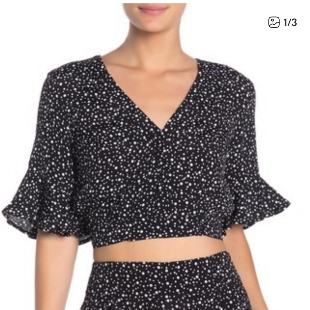 Band of Gypsies Polka Dot Ruffle Sleeve Cropped Blouse Size Small